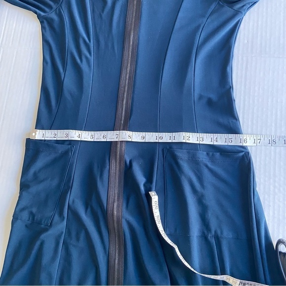 Sun Kim Comfy USA Blue Stretch Jersey Dress Size XS Zip Front Lantern Balloon - Picture 11 of 15